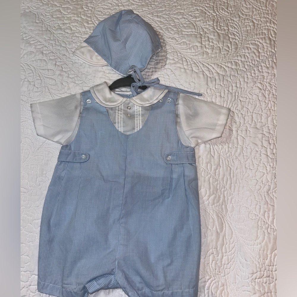 Petit Ami Boys 3 month Romper and Bonnet. Like new.
